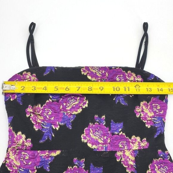 Lulus Vivid Charm Mini Dress Size Small Black Purple Floral Jacquard Y2K Retro - Picture 5 of 12